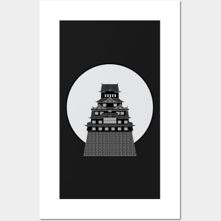 Himeji (rising sun) castle black and silver Posters and Art